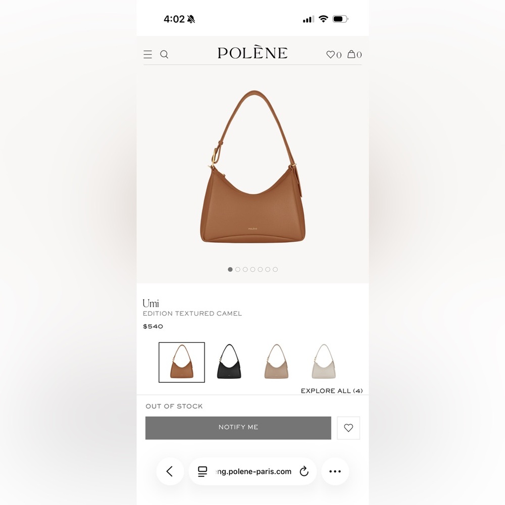 Polène Brown Pebbled Leather Shoulder Bag with Gold Hardware - Picture 4 of 14